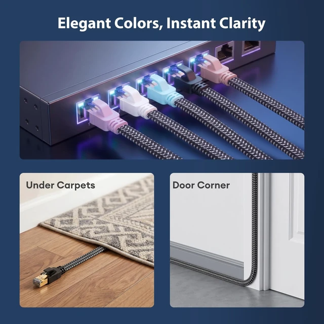 Alt view image 2 of 5 - Molltto Cat 8 Flat Ethernet Cable 5 Colors, 5 Pack 5 FT LAN Cord