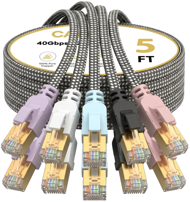 Main image of Molltto Cat 8 Flat Ethernet Cable 5 Colors, 5 Pack 5 FT LAN Cord
