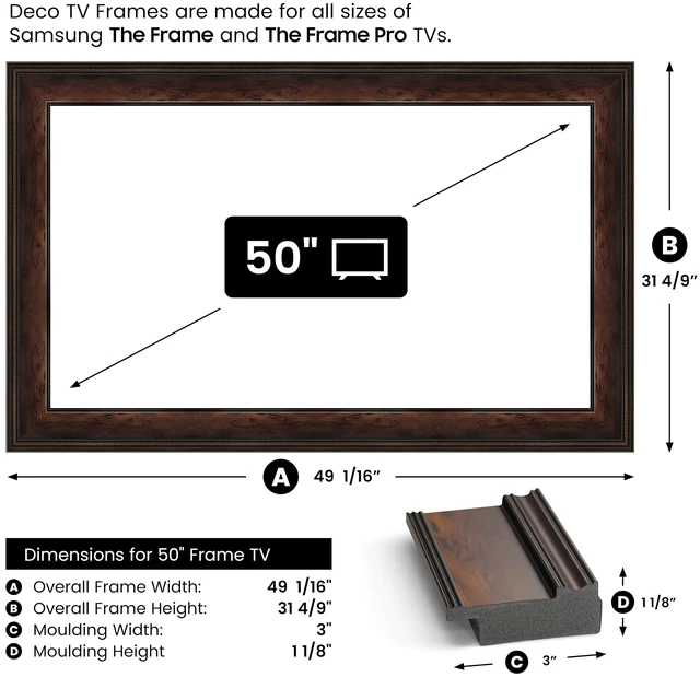 Alt view image 5 of 5 - Burlwood 50" Deco TV Frame for Samsung The Frame/Pro TVs