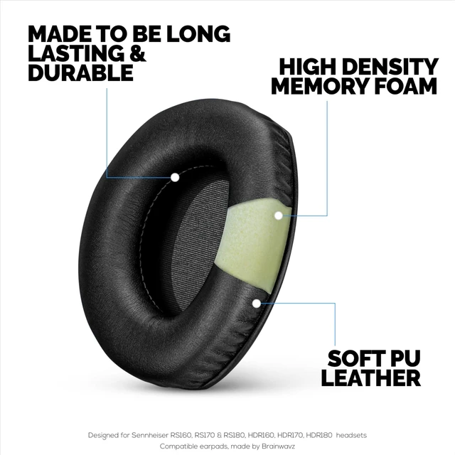 Alt view image 3 of 5 - Brainwavz Replacement Earpads for Sennheiser RS160, RS170, RS180, HDR160, HDR170 & HDR180 Headphones, Soft PU Leather Cushions, Extra Comfort Ear Pads