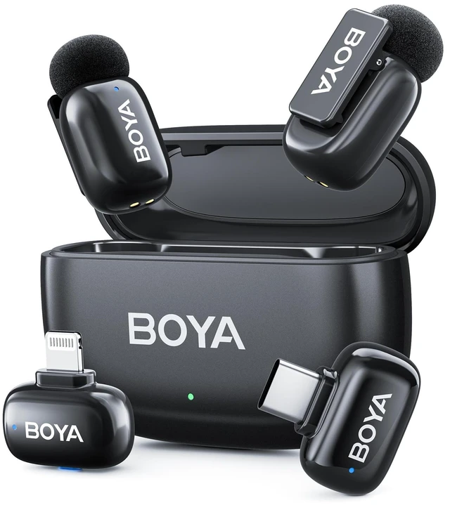 Main image of BOYA Mini 2 Wireless Lavalier Microphone with AI Noise Cancellation, App Control, 30H Battery Charging Case - for iPhone/iPad & Android, Video, Podcasts, Vlogging, TikTok