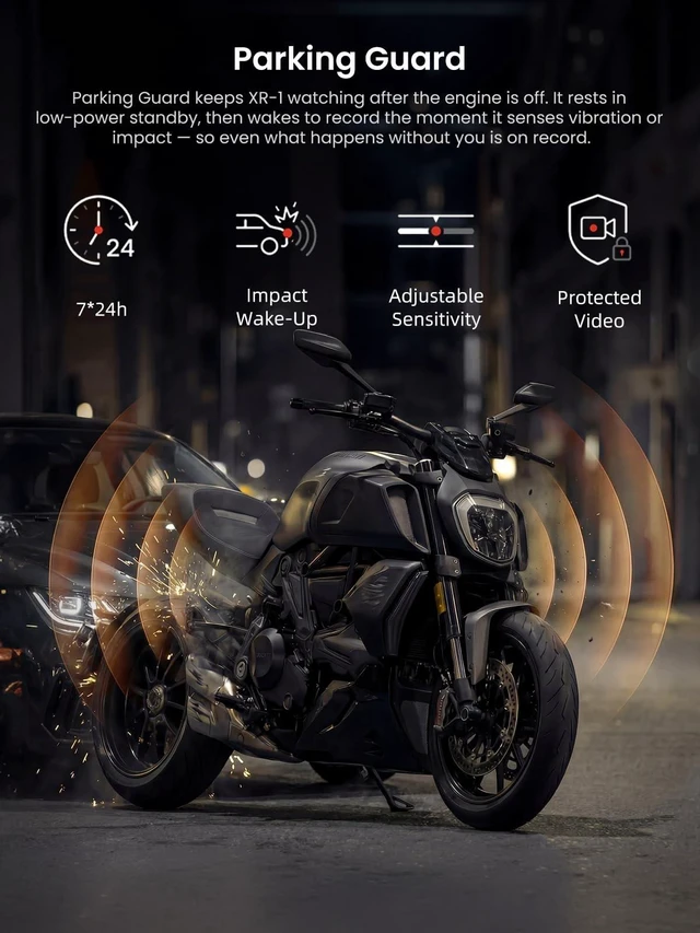 Alt view image 4 of 5 - CHIGEE XR-1 Motorcycle Dash Cam Front and Rear Discreet Screen-Free Dual 1080P 60FPS Cameras, Auto Loop Recording, Voice Alerts, Parking Guard, Impact Lock, 5GHz Wi-Fi, IP69K Main Unit, IP68 Cameras
