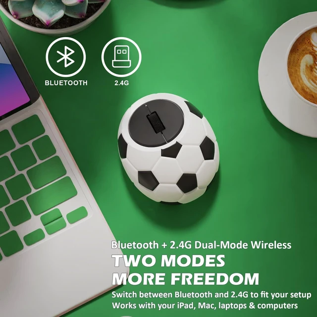 Alt view image 4 of 5 - Whalices 52 Soccer Mini Wireless Mouse, 2.4G & Bluetooth Rechargeable Gift