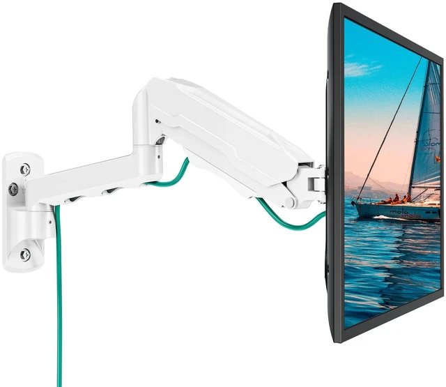 Main image of MOUNT PRO Single Monitor Wall Mount for 13 to 32 Inch Computer Screens, Height Adjustable Wall Mount Monitor Arm Holds Up to 19.8lbs, Full Motion Wall Bracket, VESA Mount 75x75, 100x100, White