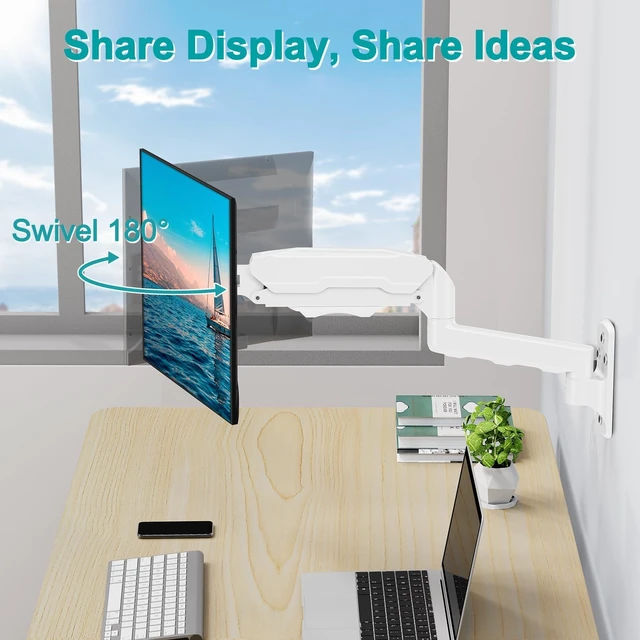 Alt view image 3 of 5 - MOUNT PRO Single Monitor Wall Mount for 13 to 32 Inch Computer Screens, Height Adjustable Wall Mount Monitor Arm Holds Up to 19.8lbs, Full Motion Wall Bracket, VESA Mount 75x75, 100x100, White