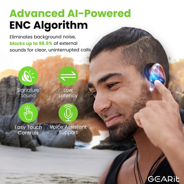 Alt view image 2 of 5 - GEARit Wireless Earbuds Noise Cancelling, IPX7 Waterproof Sport Ear Buds