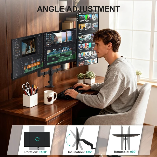 Alt view image 4 of 5 - WALI Triple Monitor Mount for 13-32 inch Screens, up to 19.8 lbs per Arm