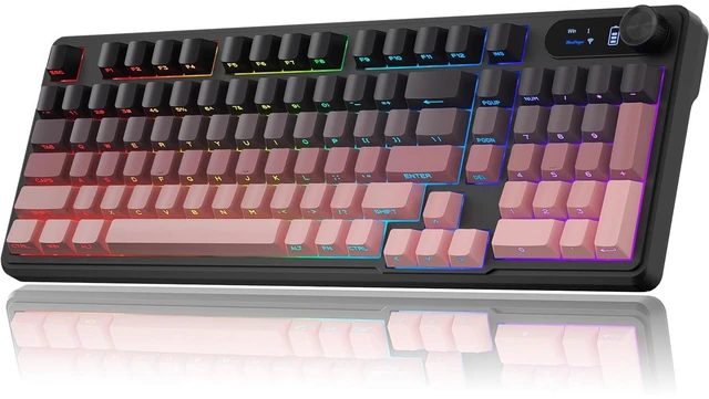 Main image of BlueFinger Wireless Gaming Keyboard, RGB Backlit, Tri-Mode Bluetooth/2.4G/USB-C, 98 Keys Quiet Keyboard with Number Pad, Volume Knob & Screen, Side Printed PBT Keycaps for PC/Mac/Laptop