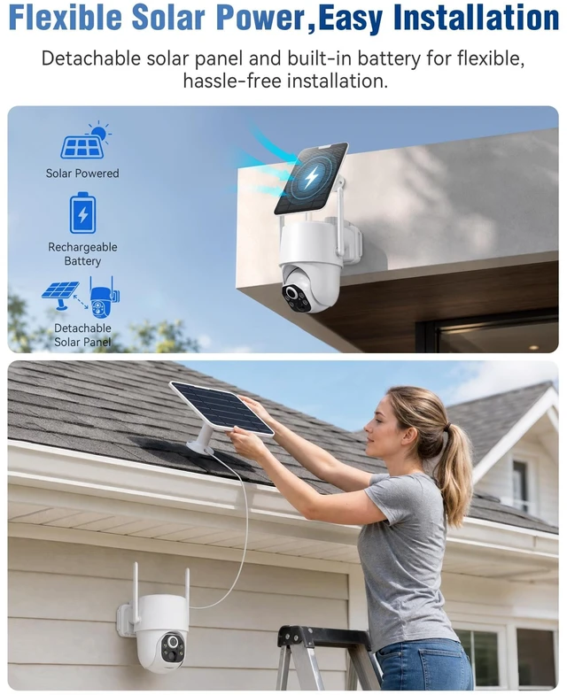 Alt view image 3 of 5 - YULIOKPP 2K 5MP Solar Security Camera Wireless Outdoor, 5G Wireless Cameras for Home Security, Color Night Vision, Two-Way Audio, AI Human Detection, 5G/2.4GHz WiFi, Expandable with Base