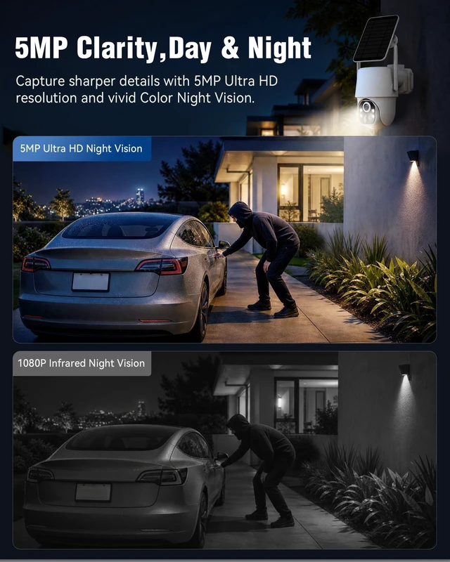 Alt view image 4 of 5 - YULIOKPP 2K 5MP Solar Security Camera Wireless Outdoor, 5G Wireless Cameras for Home Security, Color Night Vision, Two-Way Audio, AI Human Detection, 5G/2.4GHz WiFi, Expandable with Base