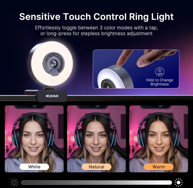 Alt view image 3 of 5 - NexiGo N960E Plus 4K Webcam with Ring Light & RF Remote, ToF Autofocus, OSD Menu, 1080p 60FPS, 4X Digital Zoom, Noise-Canceling Mics, Privacy Cover, USB Web Camera for Streaming, Video Calls& Meetings