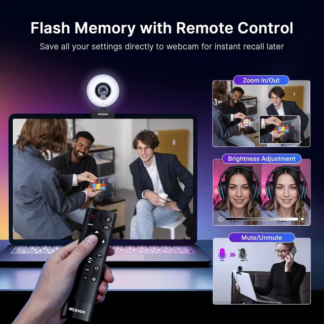 Alt view image 5 of 5 - NexiGo N960E Plus 4K Webcam with Ring Light & RF Remote, ToF Autofocus, OSD Menu, 1080p 60FPS, 4X Digital Zoom, Noise-Canceling Mics, Privacy Cover, USB Web Camera for Streaming, Video Calls& Meetings