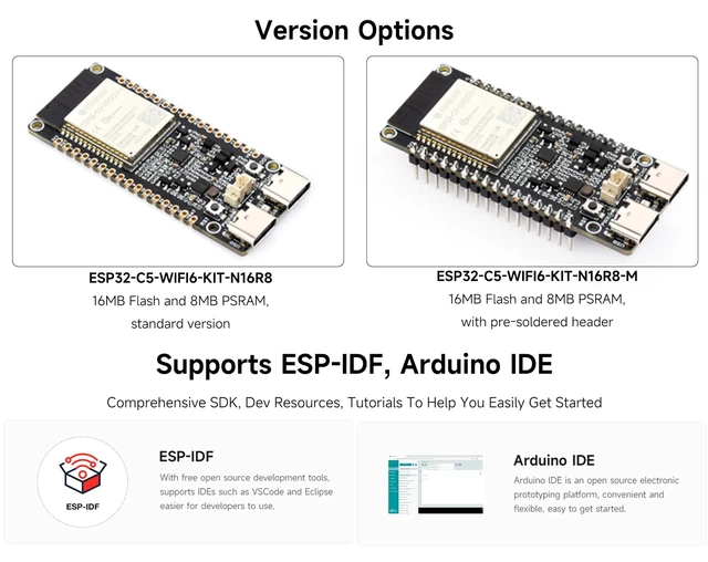 Alt view image 3 of 5 - (2PCS) ESP32-C5 Dual-Band Wi-Fi 6 Development Board, 240MHz RISC-V Processor, ESP32-C5-WROOM-1 Series Module, Multi-Protocol RISC-V MCU, 16MB Flash and 8MB PSRAM, with Pre-Soldered Header