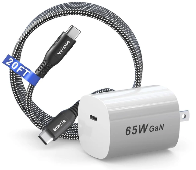 Main image of Bawanfa 20FT USBC to USBC Cable Kit, 60W Fast Charging with 65W GaN Block