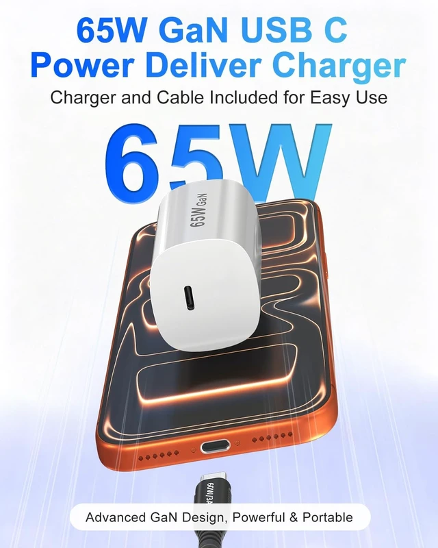 Alt view image 3 of 5 - Bawanfa 20FT USBC to USBC Cable Kit, 60W Fast Charging with 65W GaN Block