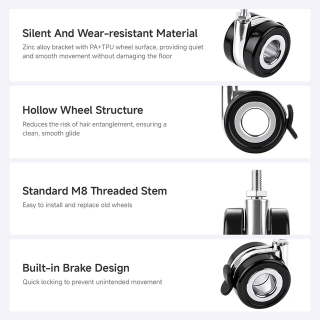 Alt view image 4 of 5 - Waveshare HomeRack 2.5inch (60mm) Hollow Caster Wheel kit with Brake, Includes 4 Caster Wheels, Suitable for Devices with Standard M8 Threaded mounting Holes, 65kg Load Capacity per Wheel