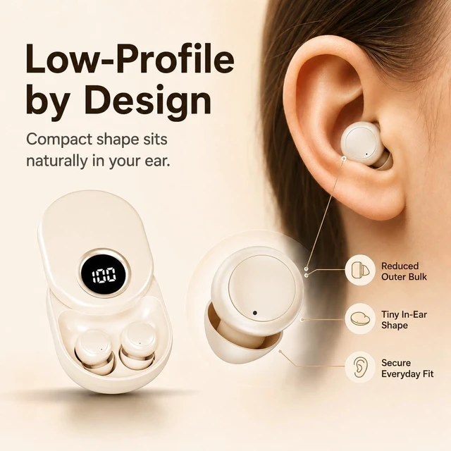 Alt view image 3 of 5 - Invisible Sleep Earbuds, Bluetooth 6.0 Mini Wireless Earbuds for Side Sleepers, Low-Profile Earbuds with LED Battery Display, 30H Playtime Charging Case, Small Earbuds for Sleep, Travel, Work