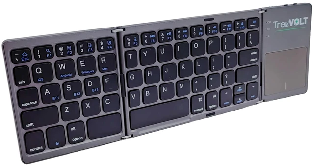 Main image of TrekVOLT Foldable Bluetooth Keyboard with Touchpad - Portable Wireless Keyboard, Rechargeable Full Size Ultra Slim Pocket Folding Keyboards for MacOS Android Windows iOS Tablet & Laptop (Dark G