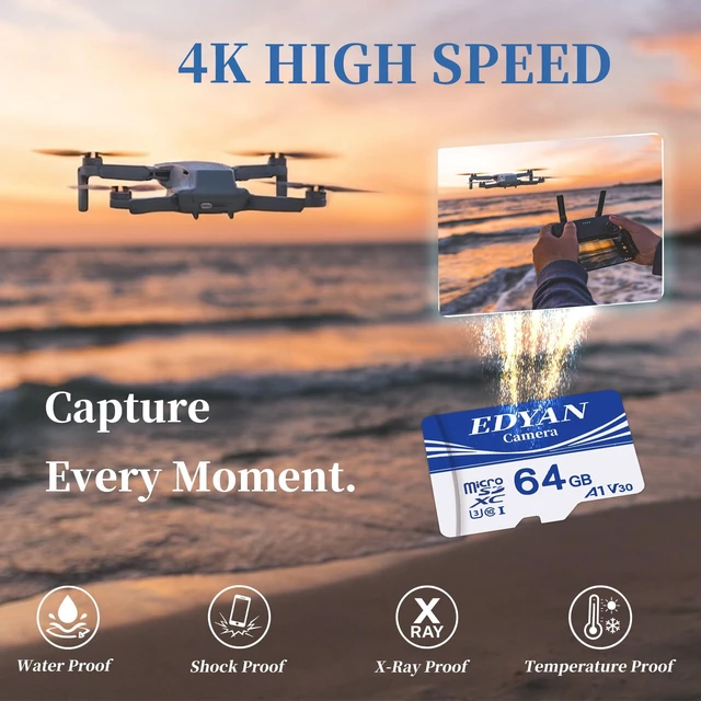 Alt view image 4 of 5 - EDYAN64GB Micro SD Card, Camera 2-Pack, 95MB/s, A1 V30, for Action Camera