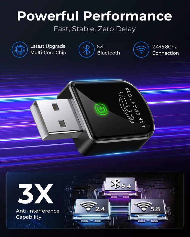 Alt view image 3 of 5 - Luckyish Wireless Carplay Adapter for iPhone Latest Upgrade, Tiny Bluetooth Receiver Convert Wired to Wireless for Apple Car Play Plug & Play, Zero-Lag Media GPS Works with 2016+ Cars (E