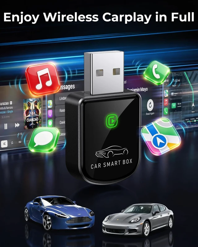 Alt view image 5 of 5 - Luckyish Wireless Carplay Adapter for iPhone Latest Upgrade, Tiny Bluetooth Receiver Convert Wired to Wireless for Apple Car Play Plug & Play, Zero-Lag Media GPS Works with 2016+ Cars (E