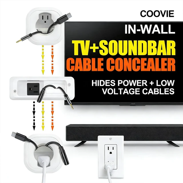 Alt view image 2 of 5 - in Wall Cable Management Kit for TV & Soundbar - Cord Hiding for Wall, Hide TV Wires When Mounting, Includes Power & Low Voltage Cable Management, Includes Hole Saw Drill Attachment for Install