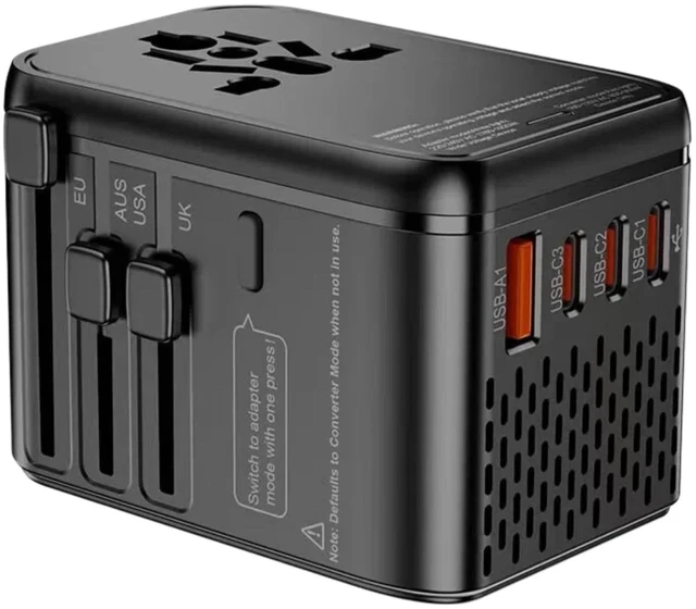 Main image of Travel Voltage Converter 220V to 110V, Compact All-in-One International Power Adapter with 20W PD Fast Charging, 4 Ports (3 USB-C &1 USB-A), Universal Plug for US, UK, EU, AUS, China, Worldwide Travel