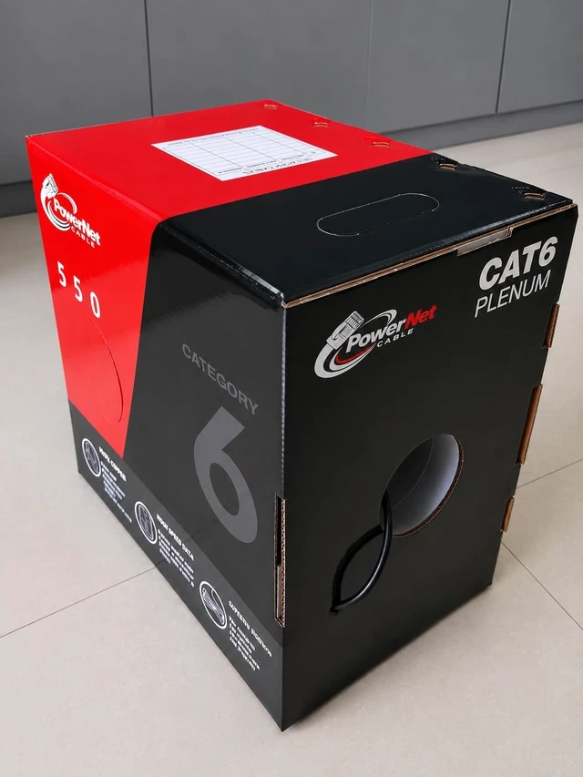 Alt view image 3 of 5 - PowerNet Cable Cat6 Plenum 1000ft CMP ^^ 550MHz 10Gbps UTP Ethernet ^^ DSX-8000 Tested ^^ Fire Retardant ^^ Heavy Duty Box (Black)