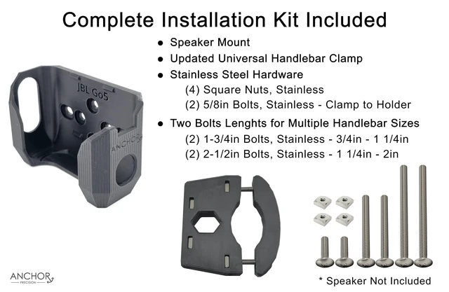 Alt view image 2 of 5 - ANCHOR Precision Bike Mount for JBL Go5 Bluetooth Speaker Friction Fit - Included Handlebar Clamp (Bar Sizes 3/4in to 2in), for Bikes, Golf Carts & Boats