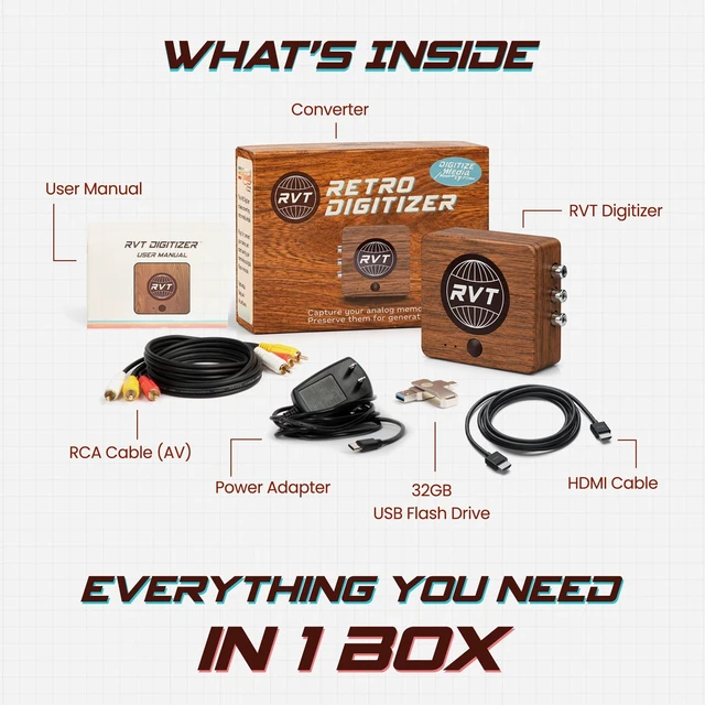 Alt view image 2 of 5 - RVT VHS to Digital Converter Starter Kit with 32GB USB HDMI & RCA Cables