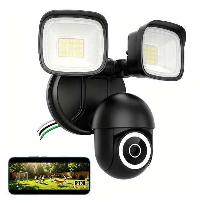 Main image of Meloght 2K Floodlight Camera, 360 PTZ 3500LM Hardwired Security Cam Black