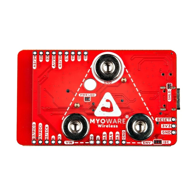 Alt view image 3 of 5 - MyoWare 2.0 Wireless Shield - wirelessly Transmit Data with The ESP32-WROOM chip - Input 5V via USB C Connector - Output 3.3V - ESD Protection Diodes for USB Data Lines
