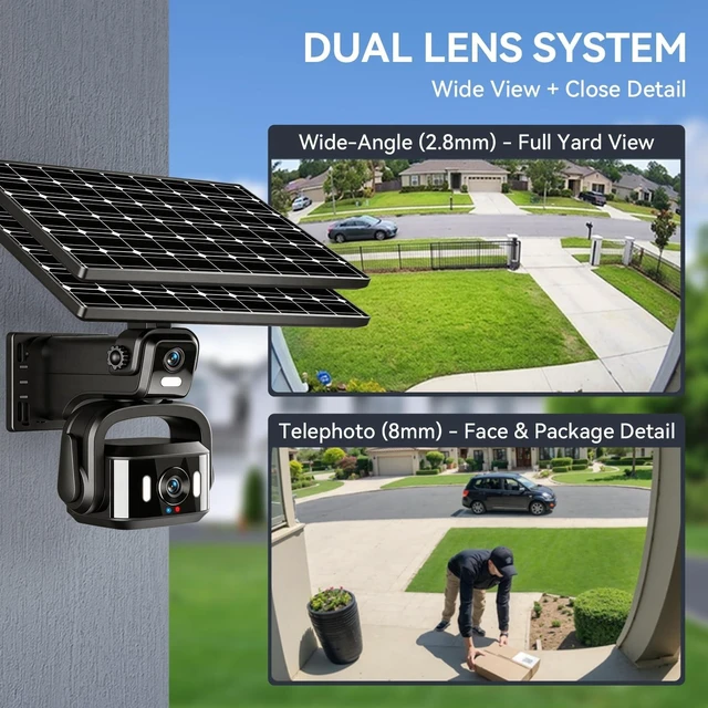 Alt view image 2 of 5 - NEYESECU 4G LTE Solar Security Camera Outdoor, Dual Lens 4K 8MP