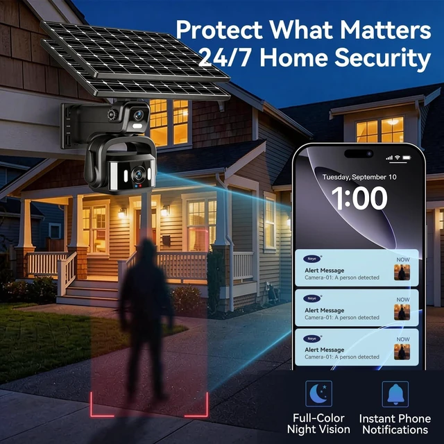 Alt view image 3 of 5 - NEYESECU 4G LTE Solar Security Camera Outdoor, Dual Lens 4K 8MP