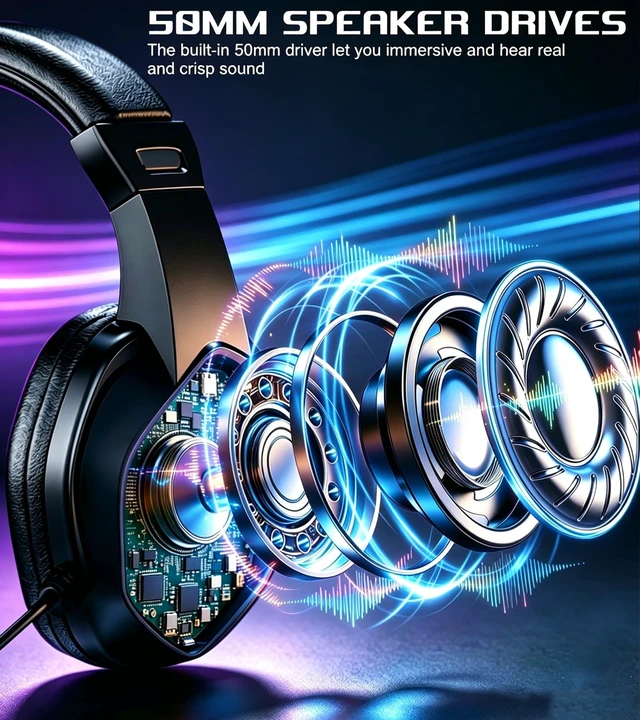 Alt view image 3 of 5 - Wireless One Ear Headset with Mic, Single Ear Trucker Headset for PC/Computer/Laptop/Mac/iPad/iPhone/Android/Switch, Gaming Headphones with RGB Light, Mute Button for Truck Driver, Office Work,