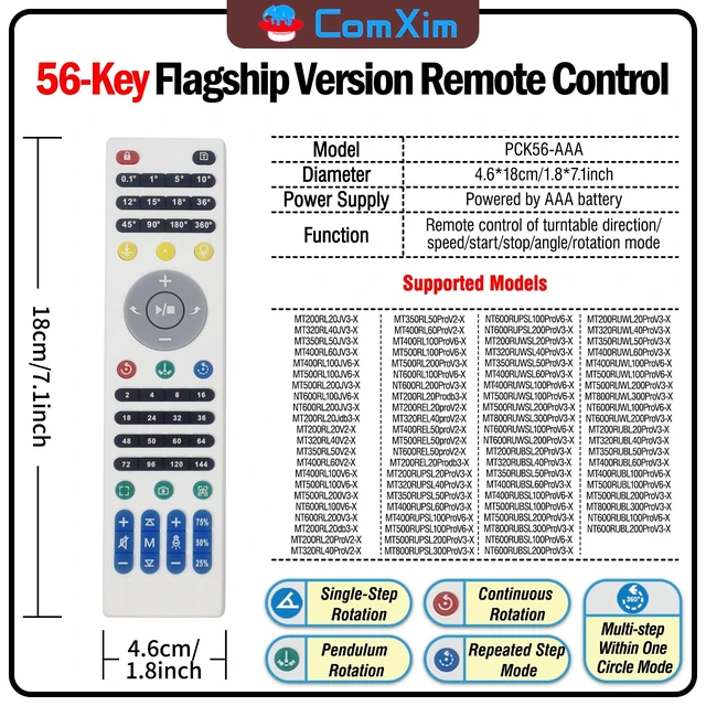 Alt view image 2 of 3 - Remote Control for ComXim Electric Turntable Rotating Display Stand Photography Turntable Rotating Platform (RCK56-AAA-W/White/56Key)