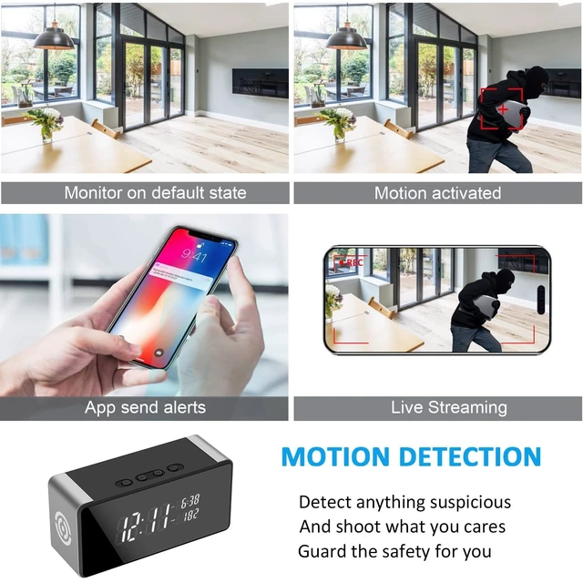 Alt view image 4 of 5 - Tccbac WiFi Hidden Camera Clock - Nanny Cam with 150 Wide-Angle Lens, Night Vision & Motion Detection, Wireless Indoor Hidden Camera for Home Security Monitoring