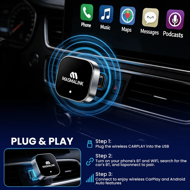 Alt view image 2 of 5 - 2026 Upgraded Wireless CarPlay Adapter for iPhone and Android Auto