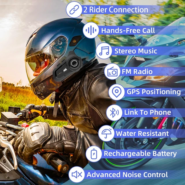 Alt view image 3 of 5 - EuroFone S2 Motorcycle Bluetooth Headset 5.1-1 Pack Waterproof Helmet Headsets with Dual Mics for Rider Intercom ^^ Sunscreen Dustproof BT Speakers for Motorcycle Accessories1PCS