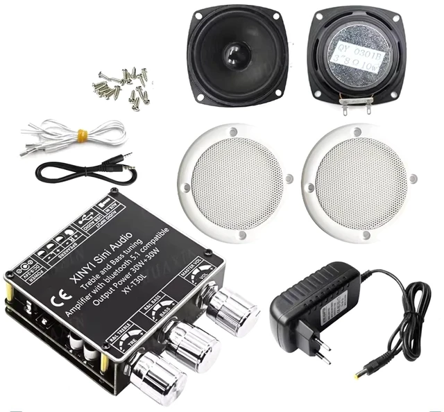 Main image of UYXOERA HiFi high Fidelity Stereo Bass Treble Audio, Arcade Home DIY, 12V Power Amplifier 3 inch 10W 8 ohm Speaker AUX Module T30L (White)