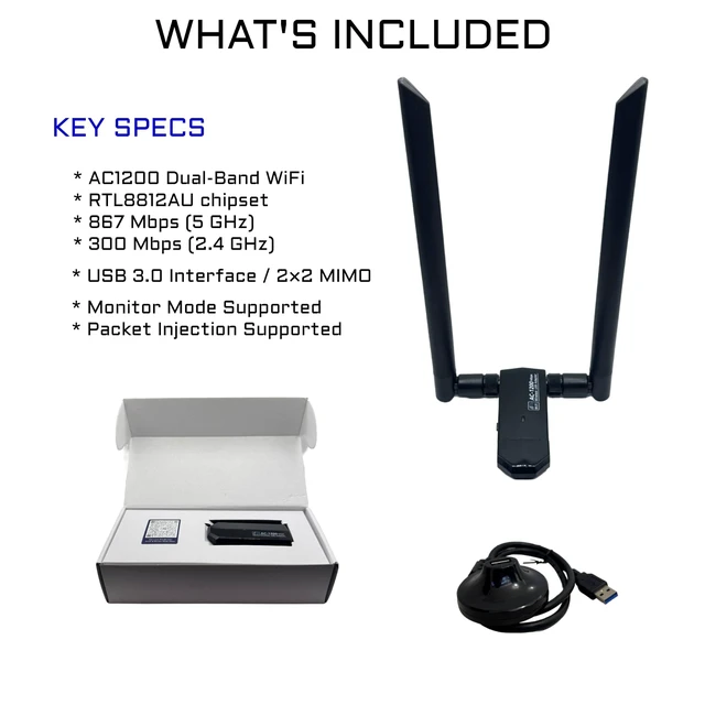 Alt view image 4 of 5 - AC1200 RTL8812AU USB WiFi Adapter for Kali Linux, Ubuntu and Fedora