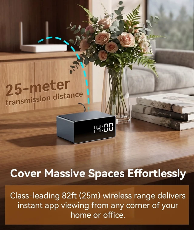 Alt view image 3 of 5 - THIVRW Wireless WiFi Security Camera, Indoor Camera with Clock with App Control, Nanny Cam for Home, AI Motion Detection, Loop Recording, Night Vision, Local & Cloud Storage