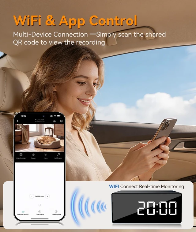 Alt view image 5 of 5 - THIVRW Wireless WiFi Security Camera, Indoor Camera with Clock with App Control, Nanny Cam for Home, AI Motion Detection, Loop Recording, Night Vision, Local & Cloud Storage