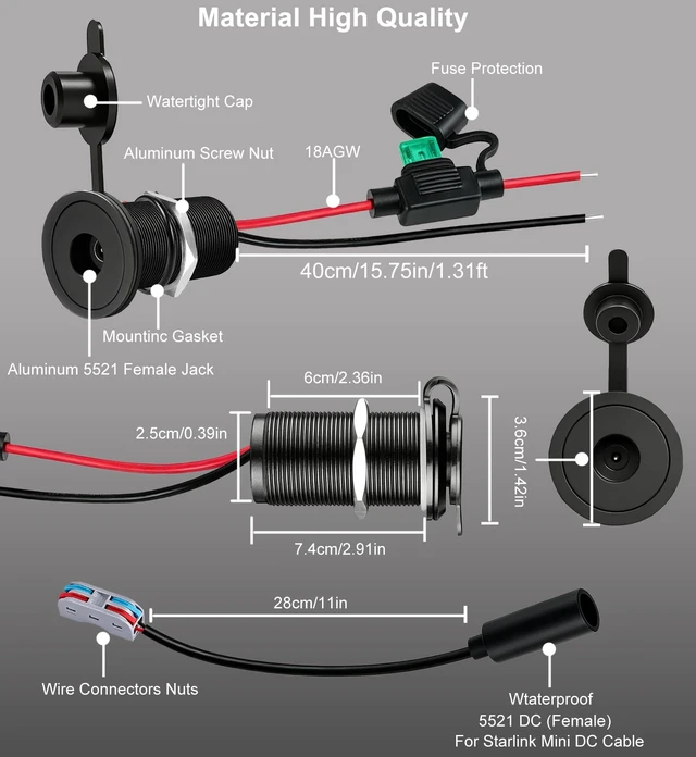 Alt view image 5 of 5 - 12V-48V to 30V 3.5A Waterproof Wall Pass Through Kit for Starlink Mini Power Supply Cable with Fuse Holder, DC Step Up Converter Power Adapter for RV Camping Battery Pack Boat(DC Female to Power Cord)