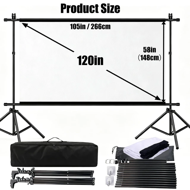 Alt view image 2 of 5 - Portable Projector Screen with Stand, 120" Outdoor Movie Projector Screen