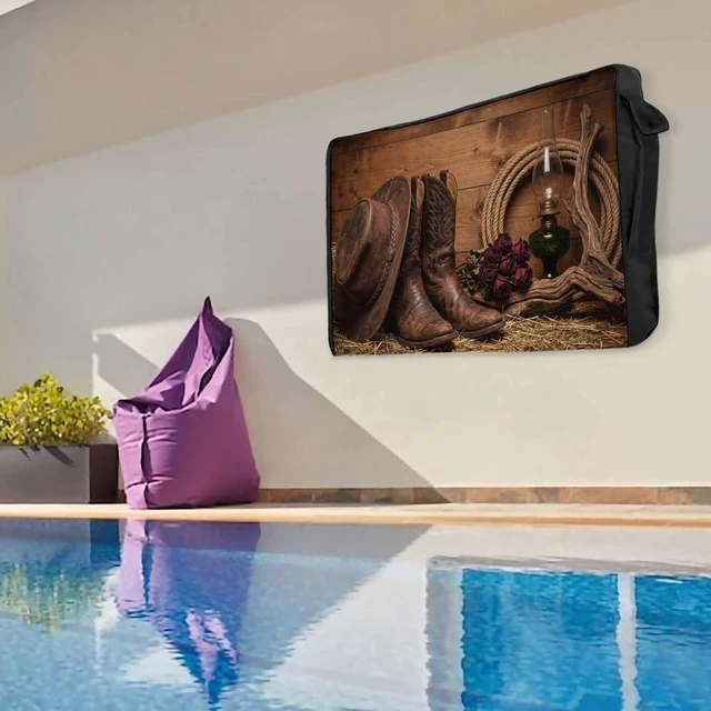 Alt view image 3 of 5 - Zefadutok Cowboy Boots Hats Outdoor TV Cover Red Rose Retro Farmhouses Wood Western Waterproof Weatherproof TV Screen Protector with Remote Control Pocket for 52 to 55 Inch Television Outside
