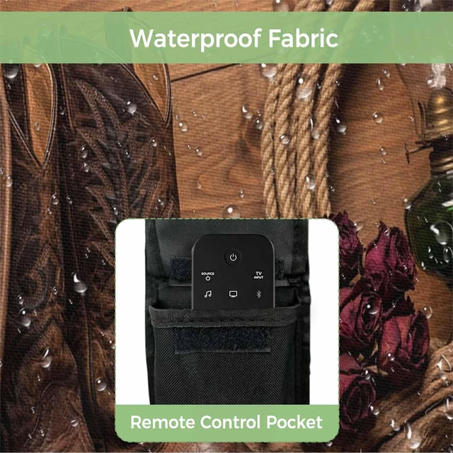Alt view image 5 of 5 - Zefadutok Cowboy Boots Hats Outdoor TV Cover Red Rose Retro Farmhouses Wood Western Waterproof Weatherproof TV Screen Protector with Remote Control Pocket for 52 to 55 Inch Television Outside