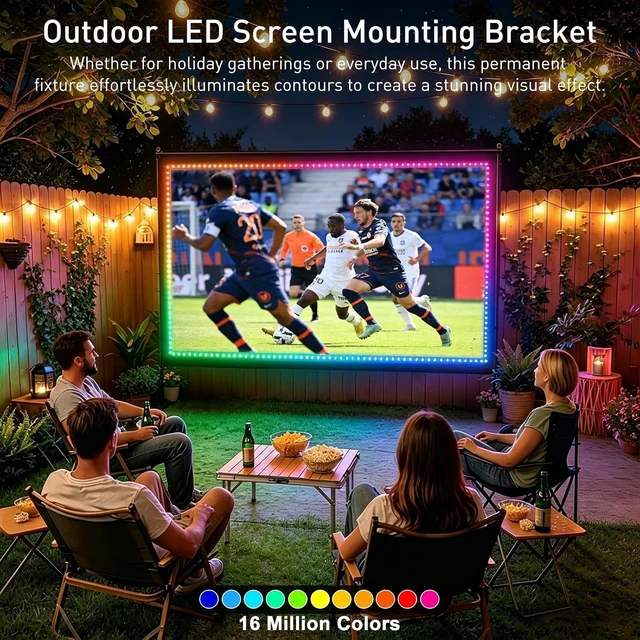 Alt view image 2 of 5 - 150 inch Projector Screen with Stand, USB String Lights Connection 16:9 4K HD Portable Movie Screen Indoor Outdoor,Wrinkle-Free Foldable Projection Screen for Home Theater Backyard, Office, Travel