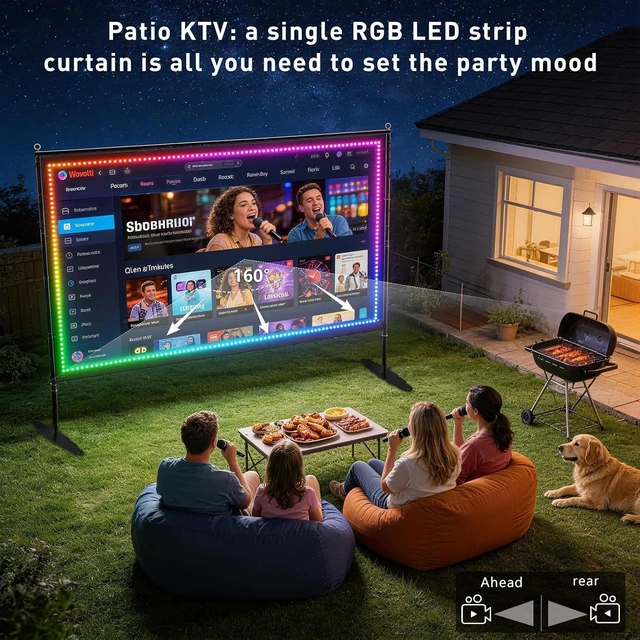 Alt view image 5 of 5 - 150 inch Projector Screen with Stand, USB String Lights Connection 16:9 4K HD Portable Movie Screen Indoor Outdoor,Wrinkle-Free Foldable Projection Screen for Home Theater Backyard, Office, Travel