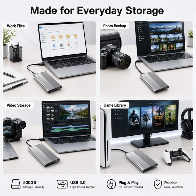 Alt view image 4 of 5 - MICCOO 500GB External Hard Drive HDD, USB 3.0 Portable Expansion Storage